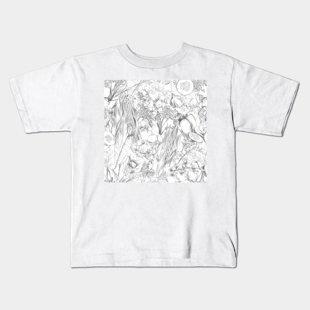 Hand-drawn pencil vgetable nature pattern on white Kids T-Shirt by orsinha